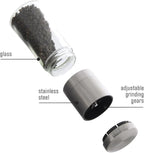 Original Stainless Steel Pepper Grinder or Salt Mill 1pk - Coarseness Adjustable Sea Salt Grinder or Pepper Mill Grinder - Small Manual Salt Pepper Shakers with Glass Container