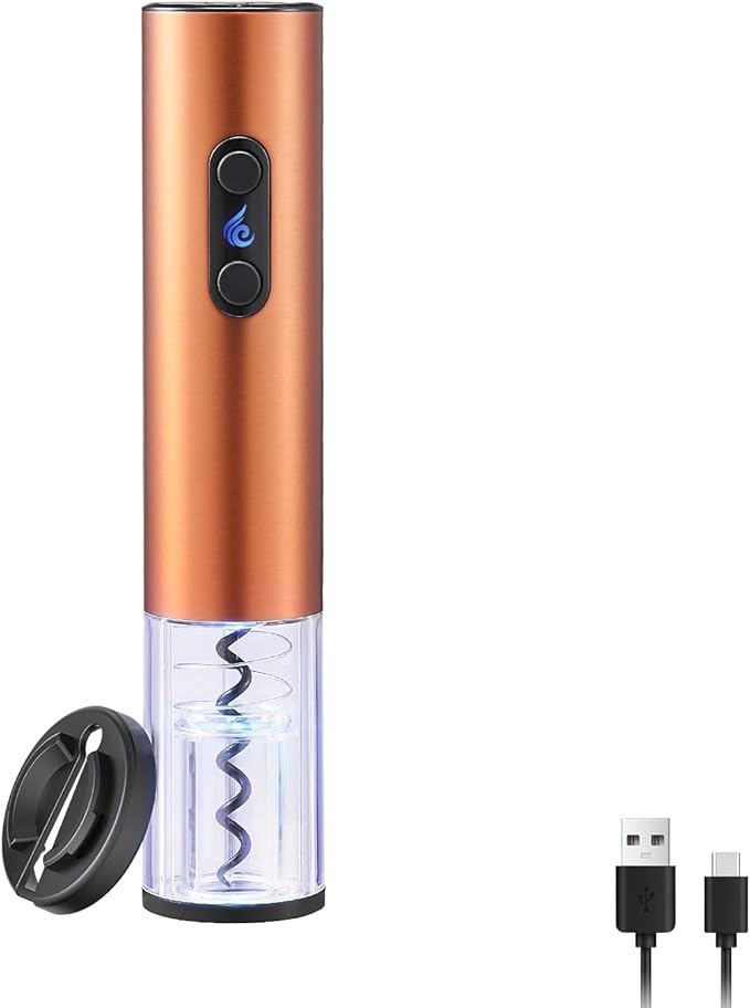 Rechargeable Wine Opener by ELMWAY, Electric Wine Bottle Opener with Foil Cutter, LED Light and Stainless Steel Shell, Cordless Corkscrew & Cork Remover, Gifts for Wine lover- Rose Gold