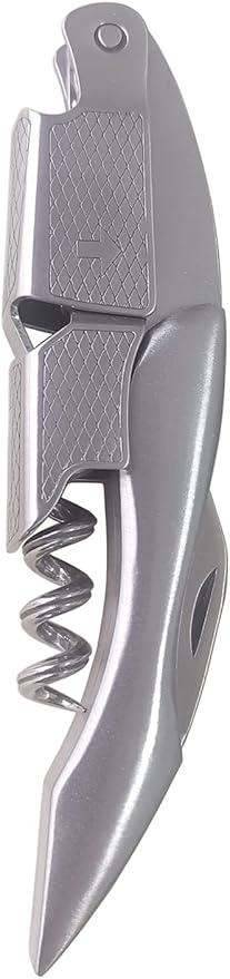Professional Waiters Corkscrew, Wine Opener with Foil Cutter and Cap Remover, Stainless Steel Wine Key for Servers, Bartenders (Silver)