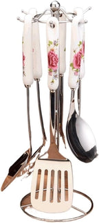Ceramic Handles Cooking Tool Set Stainless Steel Kitchen Utensils Of Cookers Shovels Spoons(Black)