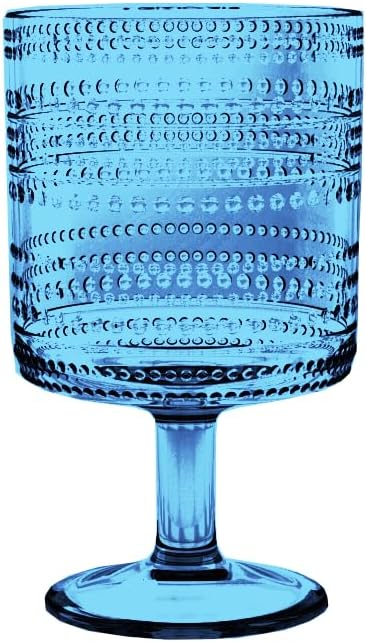 Beaded 14 oz Durable Acrylic Wine Glasses, Shatter-Resistant and Dishwasher-Safe Indoor/Outdoor Drinkware, Glass for Wine, Sangria, and Spritzers - Cobalt Blue - Set of 6