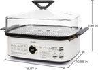 450C/842F Electric Food Steamer,Superheated Steam Cooker, 40% Less Fat, Premium Borosilicate Glass Lid, 10 One-Touch Presets, No Descaling 2+ Years, Real-Time Temp Display, 8 Qt 1800W White
