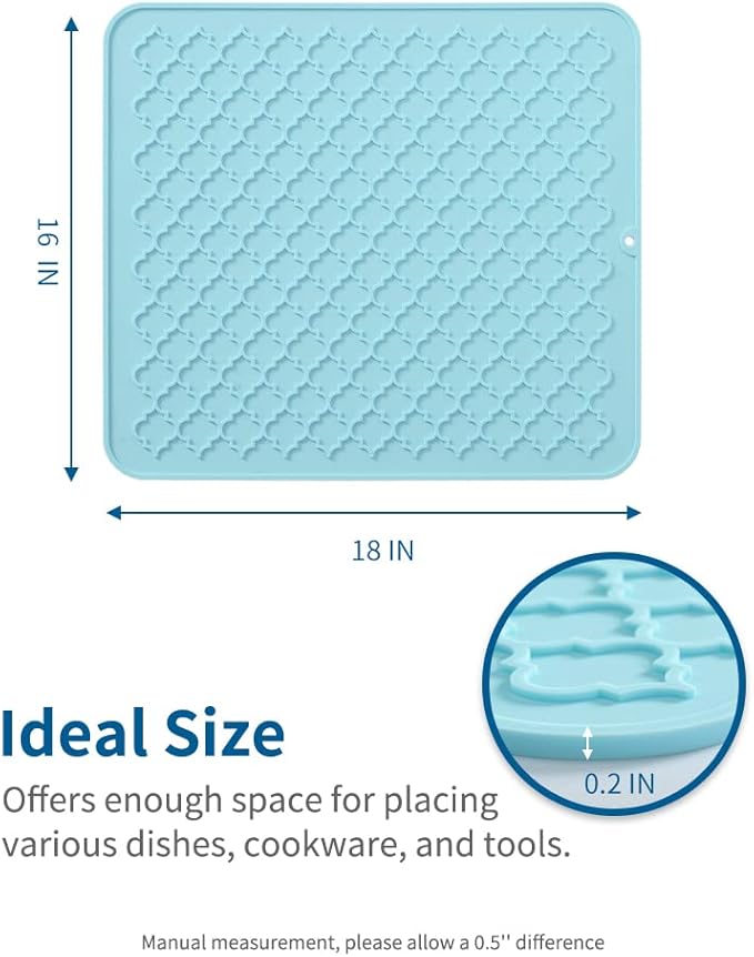 AMOAMI-Dish Drying Mats for Kitchen Counter-Silicone Dish Drying Mat-Kitchen Dish Drying Pad Heat Resistant Mat-Kitchen Gadgets Kitchen Accessories Kitchen Small Appliances(16" x 18",LIGHT BLUE)