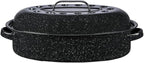 Granite Ware 15-Inch Covered Oval Roaster, 10 Lb Capacity - Enamel Steel Cookware, Dishwasher Safe & PFOA-Free, Even Heat Distribution for Roasting Poultry, Meat, or Vegetables (Speckled Black)