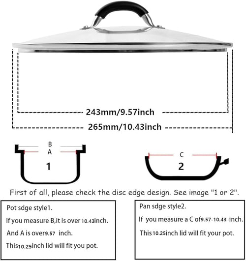 10.25 Inch Tempered Glass Lid for Lodge 10.25" Cast Iron Skillets & 5QT Dutch Ovens -Stainless Steel Handle and Rim (10.25 INCH LID)