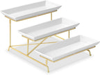 Yedio 3 Tier Serving Tray Set 14 Inch Porcelain Tiered Serving Platters, Collapsible Sturdier Stand with Stable Cross Bars, Three Layer Serving for Party Entertaining Food Display Fruit Dessert