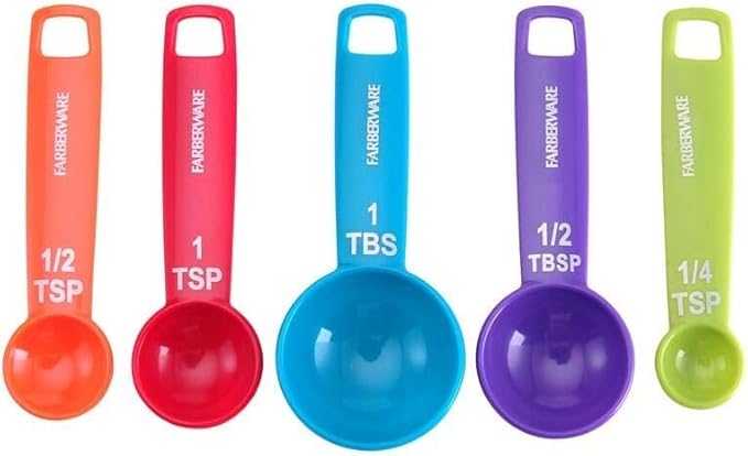 Farberware Kitchen Essentials Measuring Spoon Set, Set of 5 – 2 Pack, Easy Read Standard Units for Wet & Dry Ingredients, Lightweight Plastic Baking & Cooking Spoons – Dishwasher Safe