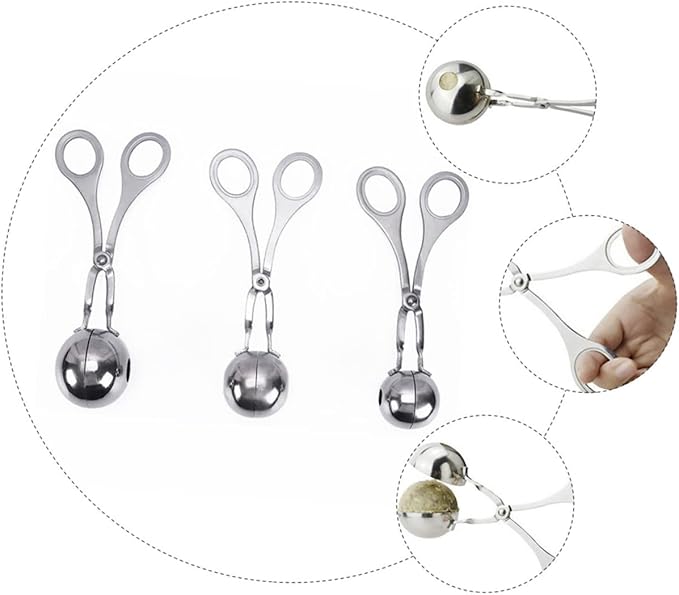 MAGICLULU 304 Stainless Steel Meatball Maker Tool 3-Piece Set for Easy Meatball and Fish Ball Making Non-Stick Kitchen Gadget for Home Cooking