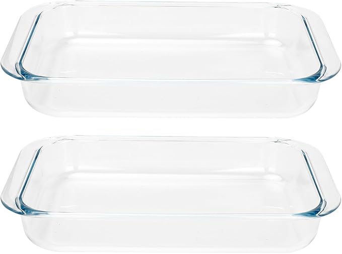 2 Pack 1-Quart Tempered Glass Oblong Baking Dishes, Personal Sized Bakeware and Cookware