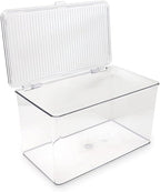 Isaac Jacobs Large Stackable Organizer Bin (10.75” x 6.5” x 6.1”) w Hinged Lid Clear Storage Box Home Office School Fridge Bathroom Kitchen Pantry Container BPAFree Food Safe (Large Clear)