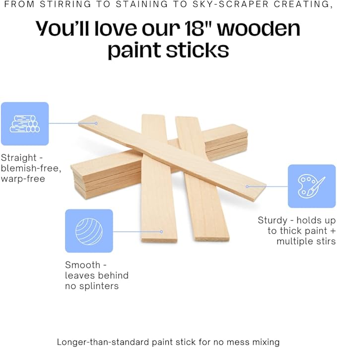 Wooden Stir Sticks 17-3/4 inch, Pack of 100 Paint Stirring Sticks, Craft Sticks Jumbo, Unfinished Wood Sticks for Crafts, by Woodpeckers