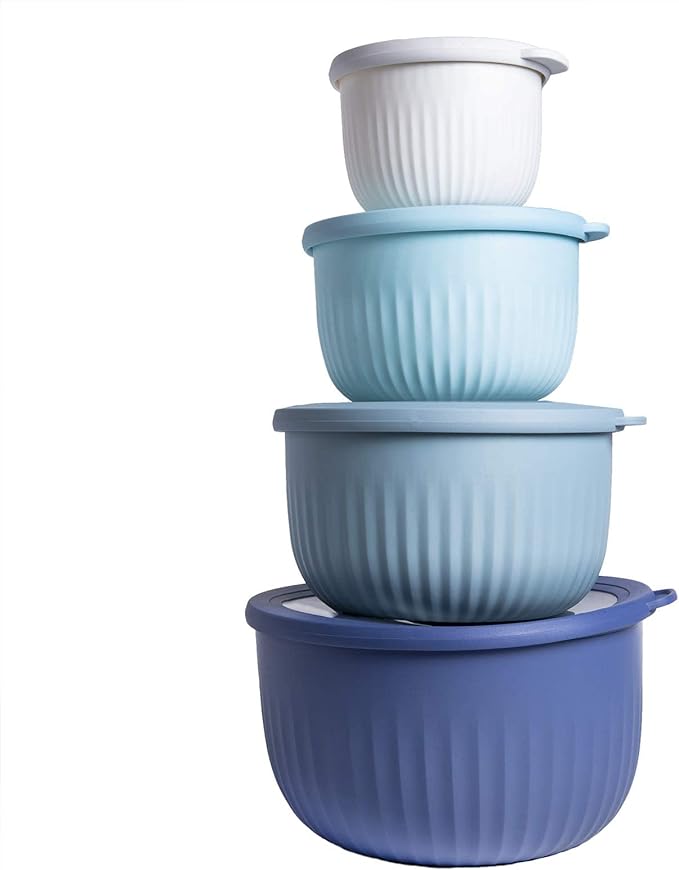 COOK WITH COLOR Prep Bowls with Lids- Wide and Deep Nesting Plastic Small Mixing Bowl Set with Lids, 8 Piece Set - Deep Bowls, Blue