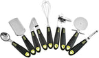 Zerodeko 7pcs Stainless Steel Kitchen Utensils Set with Cheese Grater Pizza Wheel Can Opener Garlic Press Ergonomic Non-stick Cooking Tools for Comfortable Grip and Easy Cleaning Hanging