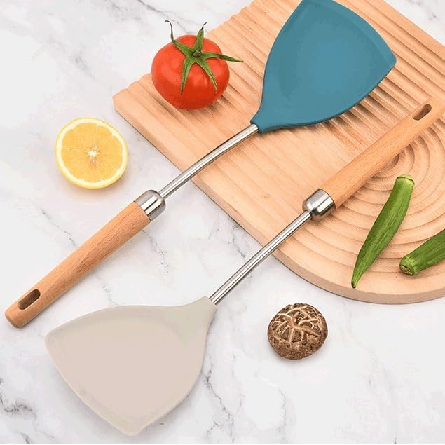 Food Grade Silicone Kitchenware Spatula Wooden Handle Set Kitchen Cooking Tools(D)