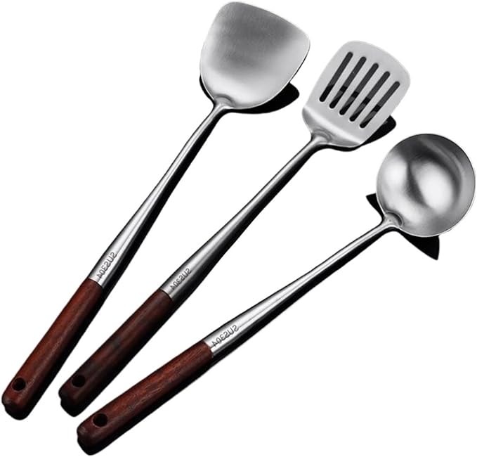 Kitchen Utensils Set，Cooking Utensils Spoons for Cooking Spatulas 304 Stainless Steel Cooking Utensils Kitchen Tools Spoons Spatulas Gadgets 3 Pieces Sets