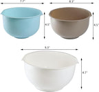 Set of 3 Mixing Bowls with Pour Spout-Nesting Design Saves Space - Non-Slip, BPA Free, Dishwasher Safe Plastic - Kitchen Cooking and Baking Supplies (Blue Grey white)
