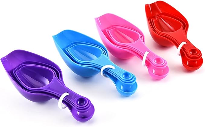 Double Ended Plastic Measuring Scoops & Spoons Set of 4 - Kitchen Scoops for Ice Flour Powder Spice Pet Food - Measuring Tools Great for Dry and Liquid Ingredients (Purple)