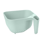 Tovolo Elements Square Colander with Handle Strainer Basket for Pasta Fruit Berries Veggies, Easy to Clean BPA Free Heat Resistant Plastic Colander with Spout 3 Quart Kitchen Strainer, Blue Haze