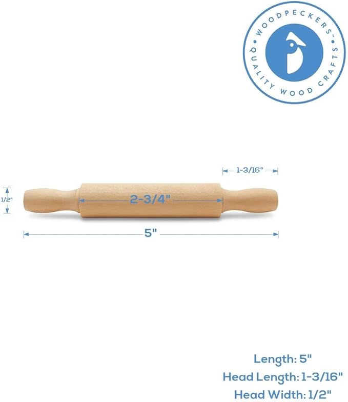 Wooden Mini Rolling Pin, 5 Inches Long, Pack of 100, Great for in The Kitchen, Play-doh, Crafting and Imaginative Play, by Woodpeckers