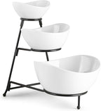 LAUCHUH Serving Dish for Entertaining, 3 Tier Serving Tray, Chip and Dip Serving Set Oval Serving Bowl Set for Easter, Mother's Day Fruit, Dessert, Appetizer, Candy, Vegetable, Black