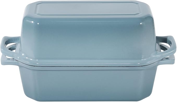 Flavehc Bread Pan Cast Iron Loaf Pan with Lid Bread Loaf Pan 8.5x4.5 Inch Loaf Pan Enameled Cast Iron Sourdough Loaf Pan, LightBlue