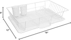Sweet Home Collection Metal, Plasic 3 Piece Dish Drainer Rack Set with Drying Board and Utensil Holder, 12" x 19" x 5", White