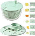 Salad Spinner Chopper Large with 5 Blades Slicer, Vegetables Fruits Wash Bowl, Lettuce Spinner and Dryer, Egg Yolk Strainer Slicer Shredder for Kitchen Colander, 5.3 Qt, Green