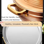 Large Stainless Steel Moroccan Tagine Pot, 30cm Non-Stick Casserole with Cone Lid & 2 Handles, Elegant Gold Tajine Cookware for Authentic Moroccan Cooking