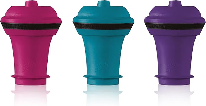 Vacu Vin Wine Saver Vacuum Stoppers – Set of 3 – Multicolor – Airtight Seal to Keep Wine Fresh Up to a Week – Compatible with Vacu Vin Wine Saver Pump – Reusable & Dishwasher Safe