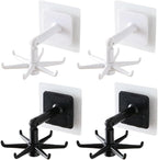 ARTIBETTER 4pcs Rotatable Kitchen Utensil Hooks Set, 360° Swivel Hanging Holders for Wall Under Cabinet Storage, Black and White Non-Drill Hooks for Space-Saving Organization