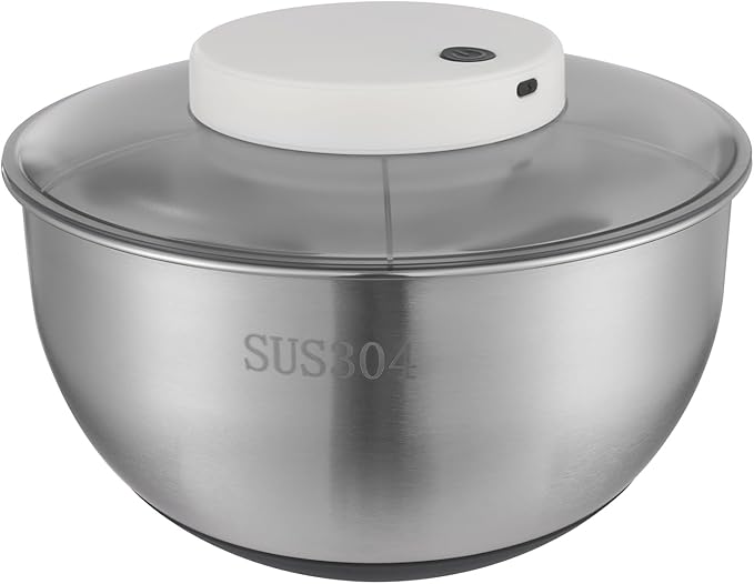 Electric Vegetable Dryer, Electric Salad Spinner Small Salad Spinner with USB Cable & Battery Indicator & Draining Basket in Kitchens 5.12 x 6.30 Inch(D*H) (Stainless Steel)