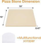 Small 10x10 Inch Cordierite Pizza Stone for RV Camper Oven & Grill, Square Baking Stone for Pizza, Bread, Pies, BBQ, Durable and Safe, with Plastic Scraper