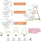 Miamolo 3 Tier Serving Bowls with Stand, Chips and Dip Serving Dishes Set for Entertaining Party, Ceramic Fruit Bowl for Salad Soup Snacks, Microwave & Dishwasher Safe