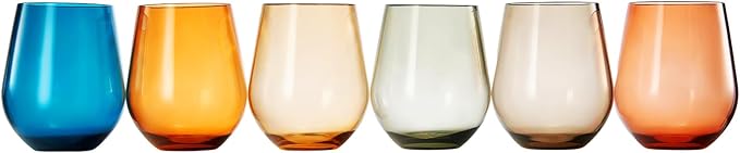 Khen European Style Shatterproof Tritan Stemless Wine Glasses, Acrylic Glass Drinkware, Unbreakable Colored, 6 - Set - BPA-free plastic, Reusable, Dishwasher Safe, All Purpose Glassware 15oz - (Muted)