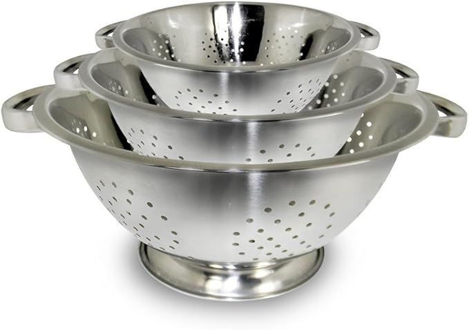 ExcelSteel Colander Set Stainless Steel | Nesting Design | Mirror Polished | Oversized Handles | 1-4 Quart, Set of 3