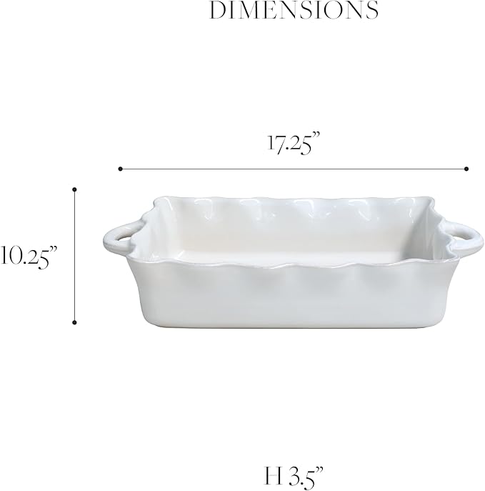 Casafina Ceramic 17.25" x 10.25" Rectangular Ruffled Baker - Cook & Host Collection, Robin's Egg Blue | Oven & Dishwasher Safe Bakeware | Food Safe Glazing | Restaurant Quality Dinnerware