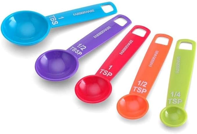 Farberware Kitchen Essentials Measuring Spoon Set, Set of 5 – 2 Pack, Easy Read Standard Units for Wet & Dry Ingredients, Lightweight Plastic Baking & Cooking Spoons – Dishwasher Safe