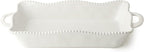 Perlette Cream Large Rectangular Ceramic Baker – 19 x 10 Inch Scalloped Oven-to-Table Stoneware Bakeware with Beaded Rim – Elegant Farmhouse Bake Dish for Lasagna, Casseroles, and Hosting