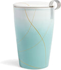 Tea Forte Double-Walled Ceramic Kati Cup, Removable Stainless Steel Infuser Basket and Lid, Steeps 12 oz Loose Leaf Tea, Dishwasher & Microwave Safe, Gifts for Mom, Wellbeing