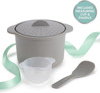 Microwave Rice & Grain Cooker – Easy Cook Container with Locking Lid, Heat-Resistant Handles – Includes Measuring Cup & Mixing Paddle – Cooks Rice, Grains, Veggies & More