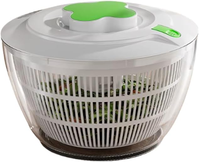BREZINA Salad Spinner 6.3 QT with Easy Push Handle & Brake – Large Lettuce Dryer & Vegetable Washer, One-Handed Operation, BPA-Free Bowl & Colander for Salad, Fruits & Herbs – White