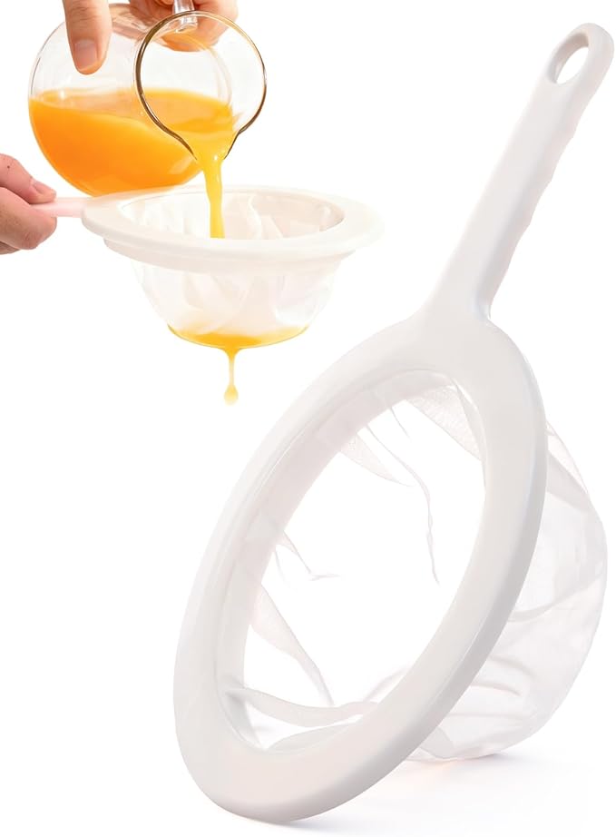 Fine Mesh Strainer with Handle, 80 Mesh, Plastic Juice Strainer after Juicing, Small Colander for Kitchen, Nylon Fine Sieve for Soy/Nut Milk, Yogurt, Coffee, Honey, Food, Tea Leaf Filter