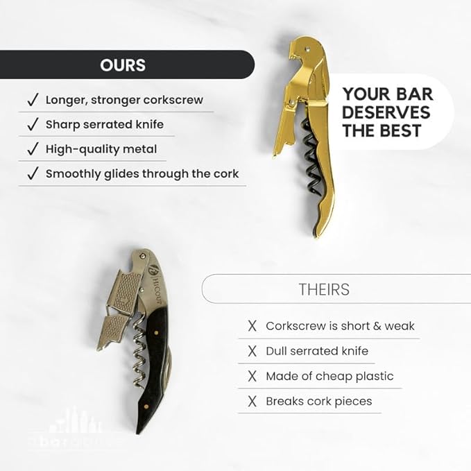 A Bar Above Manual Wine Bottle Opener, Corkscrew Wine Key, for Servers, Waiters, and Home Bartenders, with Foil Cutter, Bottle Cap Remover, Beer and Tool Accessories, Black, Single Pack