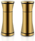 Kyraton Gold Salt and Pepper Shakers, Titanium Plating Stainless Steel Salt and Pepper Grinders Refillable Pepper Grinder, Pepper Mill, Salt Grinder, Salt Shaker, Salt Pepper Shaker Set of 2