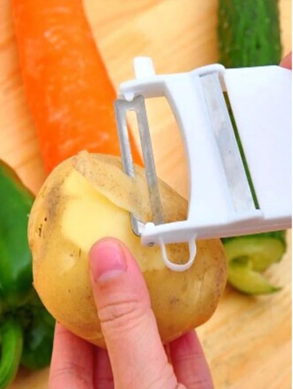 5-in-1 Multifunction Vegetable Peeler and Grater, Kitchen Slicer Tool with Stainless Steel Blades, Red