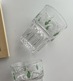 Ivymei Set of 2 Floral Drinking Glasses Cute Glass Coffee Cup Lily of the Valley Glass Cups for Juice,Iced Tea,Coffee,Latte,Dessert,Stackable Flower Glassware Drinkware Set(green)