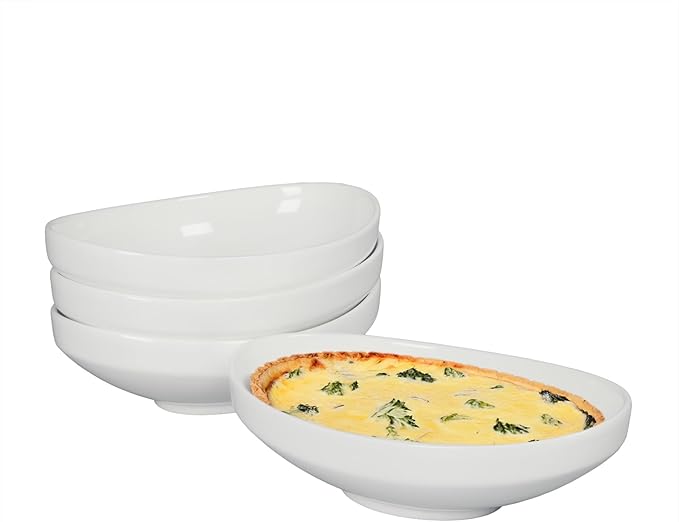Au Gratin Baking Dishes 7'' x 4'', 12 OZ Ceramic Oval Baking Dish for Single Serving, Individual Casserole Dishes Oven Safe, Set of 4 Oval serving bowl for food, Side Dishes, Salad, Pasta