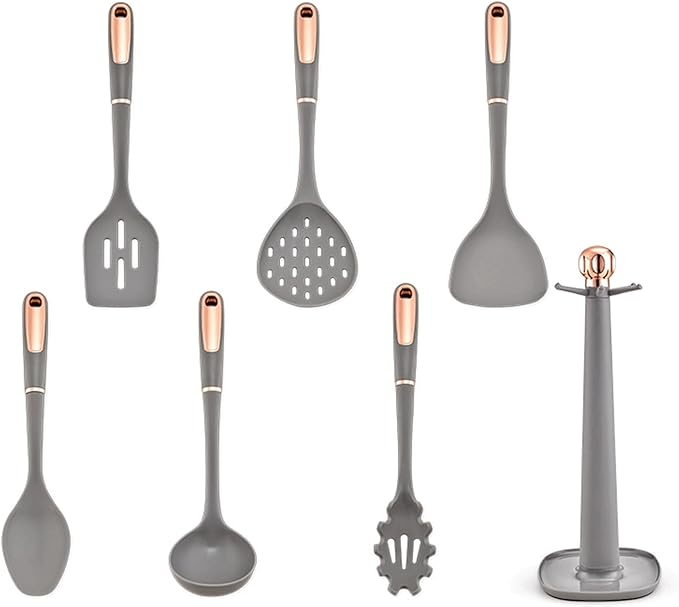 Kitchen Cookware Silicone Non-stick Cooking Tool Spatula Ladle Shovel Soup Utensils Set(Black)