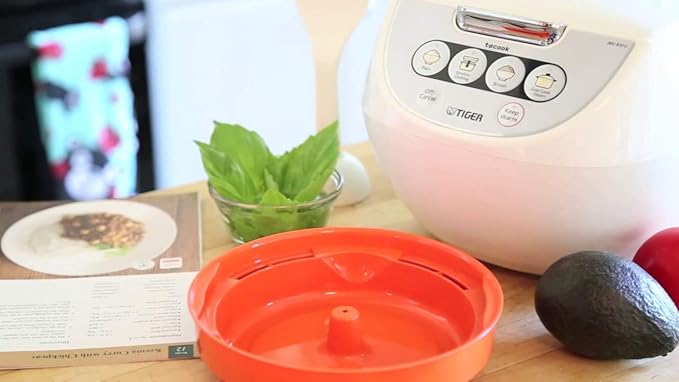 TIGER JBV-A10U 5.5-Cup (Uncooked) Micom Rice Cooker and Warmer with Tacook Food Steamer Cooking Tray Technology, White