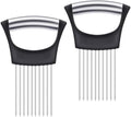 2Pcs onion slicer， Kitchen Prong Slicer for Vegetables and Meat, Stainless Steel Tines with Safety Handle, Black (2)